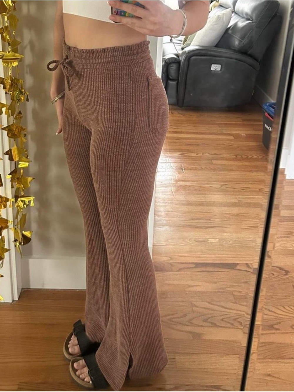 Orange Ribbed Flare Leggings